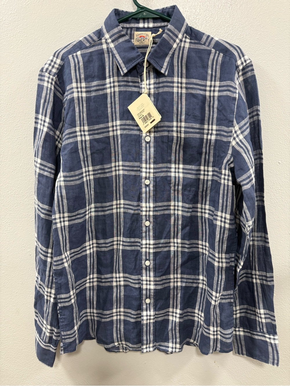 Faherty Blue and White Plaid Long-Sleeve Button-Down Shirt